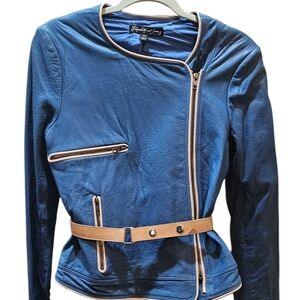 Blue Jacket with Tan Accents